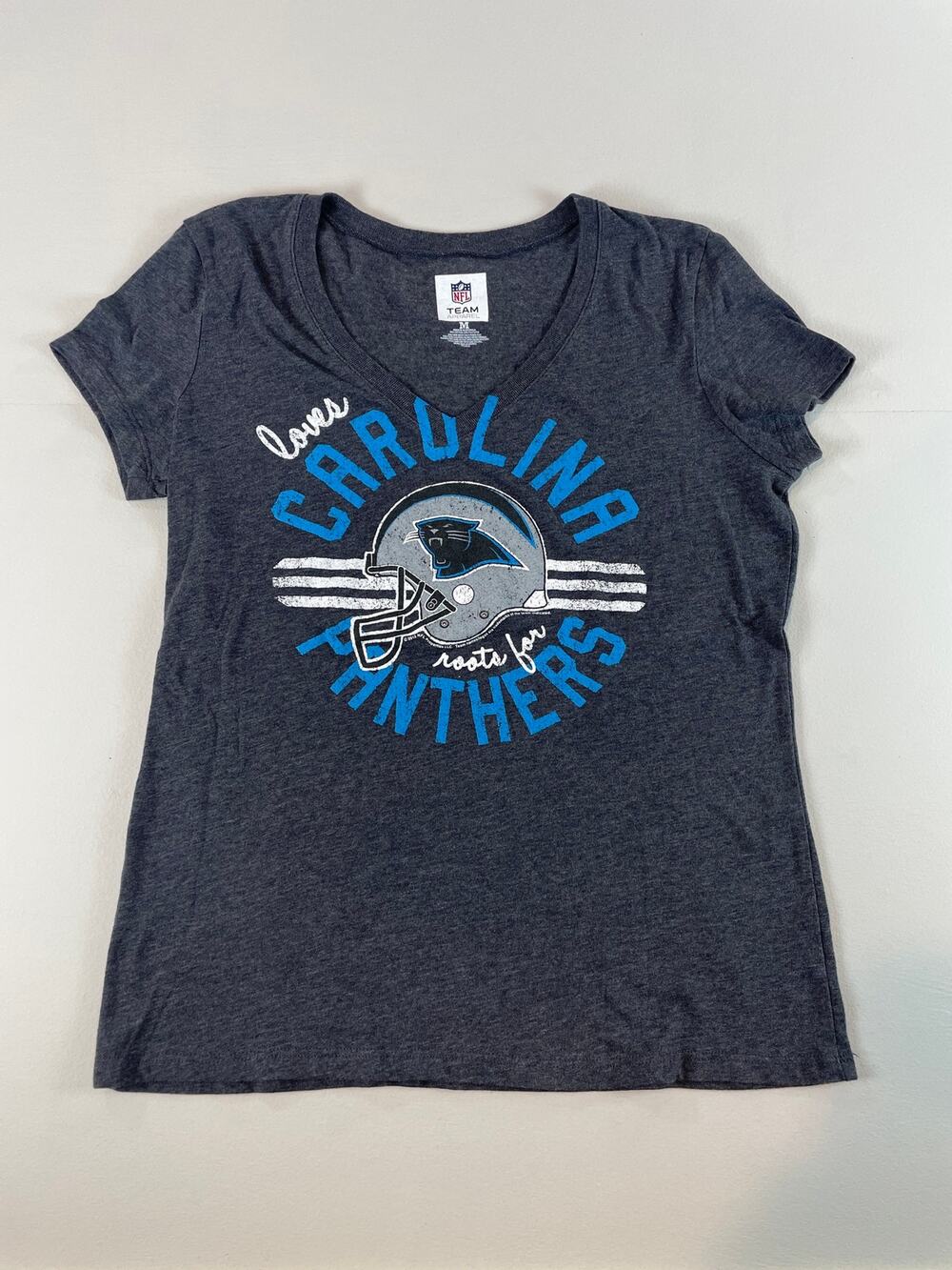 NFL Team Apparel Womens Gray Carolina Panthers V Neck Tee Shirt Size M